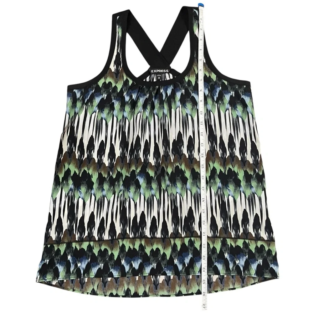 Express Abstract Print Racerback Tank Top Green Black White XS‎